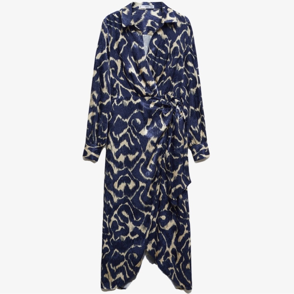 Mango Asymmetrical Dress in Blue and Cream
